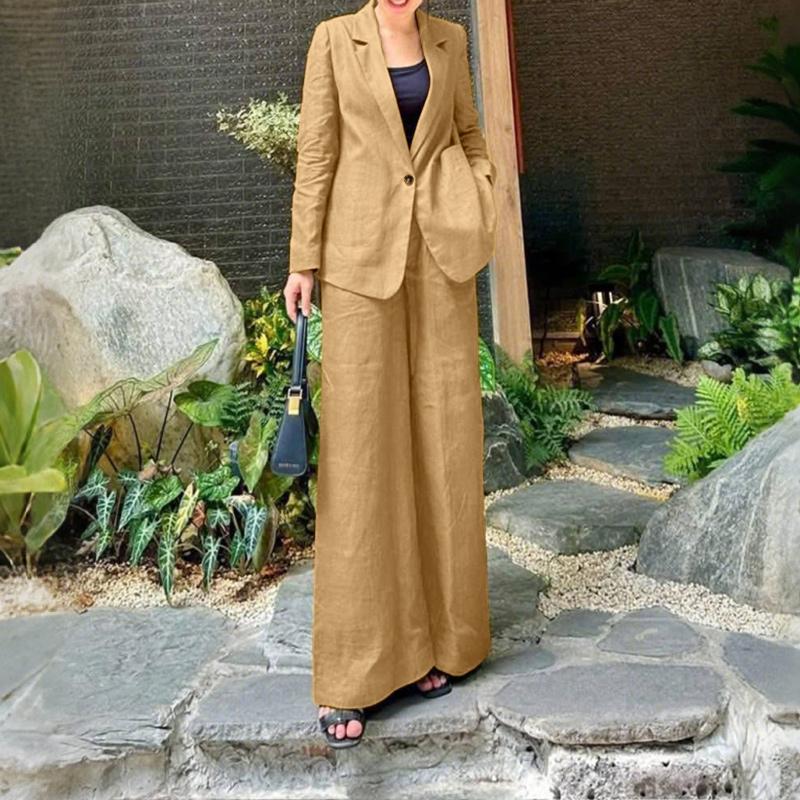 ZANZEA Women Long Sleeve Thin Blazer and Pants Casual Two Piece Suit Sets