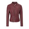 Womens PU Leather Biker Jacket With Stand Collar Slim Fit Zipper Front Casual Streetwear Coat