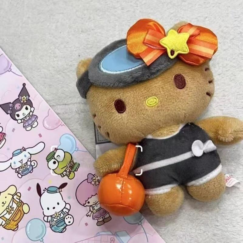 NEW Cartoon Plush Doll Keychain Black Skin Hello Kitty Stuffed Plushies Jeju Glasses Orange Bow KT cat bag Accessories