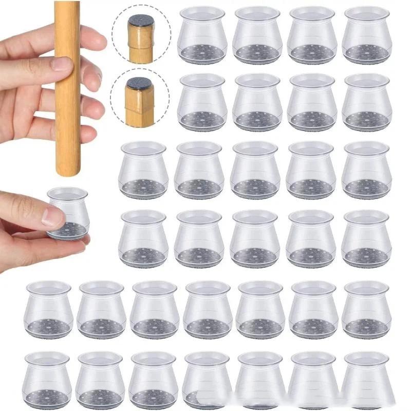 16 Pcs Transparent Silicone Chair Leg Protectors With Non Slip Felt Bottom Noise Reduction Perfect For Hardwood Floors Home