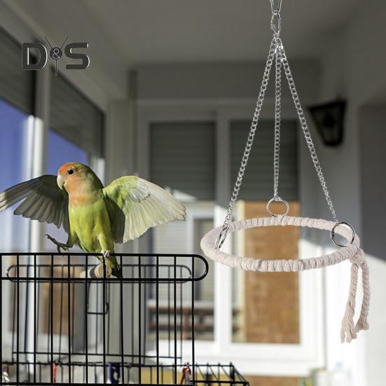 Parrot Bird Toy Cotton Rope Circle Toy Parrot Chew Bite Perch Bird Stand Climb Hanging Toy Swing Rope Ring Bird Cage Accessory