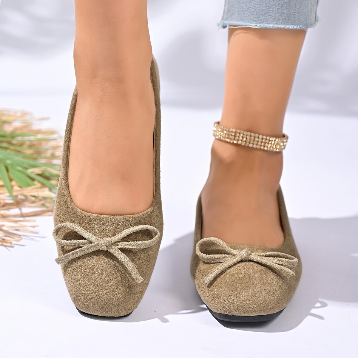 

Весенне-осенние туфли с квадратным носком, однотонные, элегантный бант, повседневные, модные новинки, удобная плоская подошва, женская обувь 35