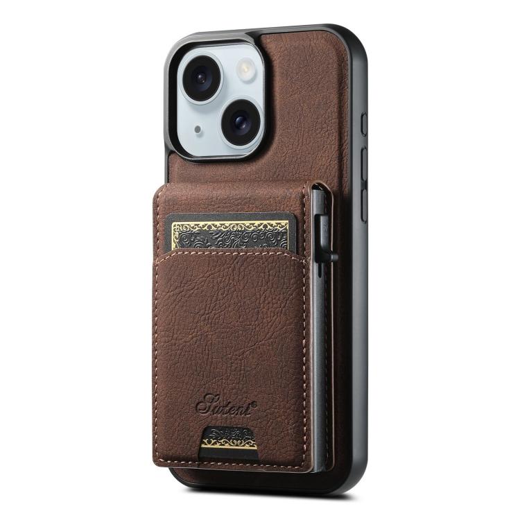 Suteni H19 Litchi Grain 2-in-1 MagSafe Removable Card Box Back Phone Case