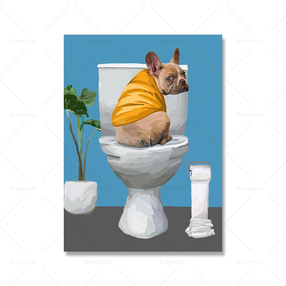 

Французский туалет Коррида Ванная комната Украшения Собака Синий Принт Банные полотенца Веселые Плакаты Милые Иллюстрации Настенные Художественные Картины 13x18cm No Frame