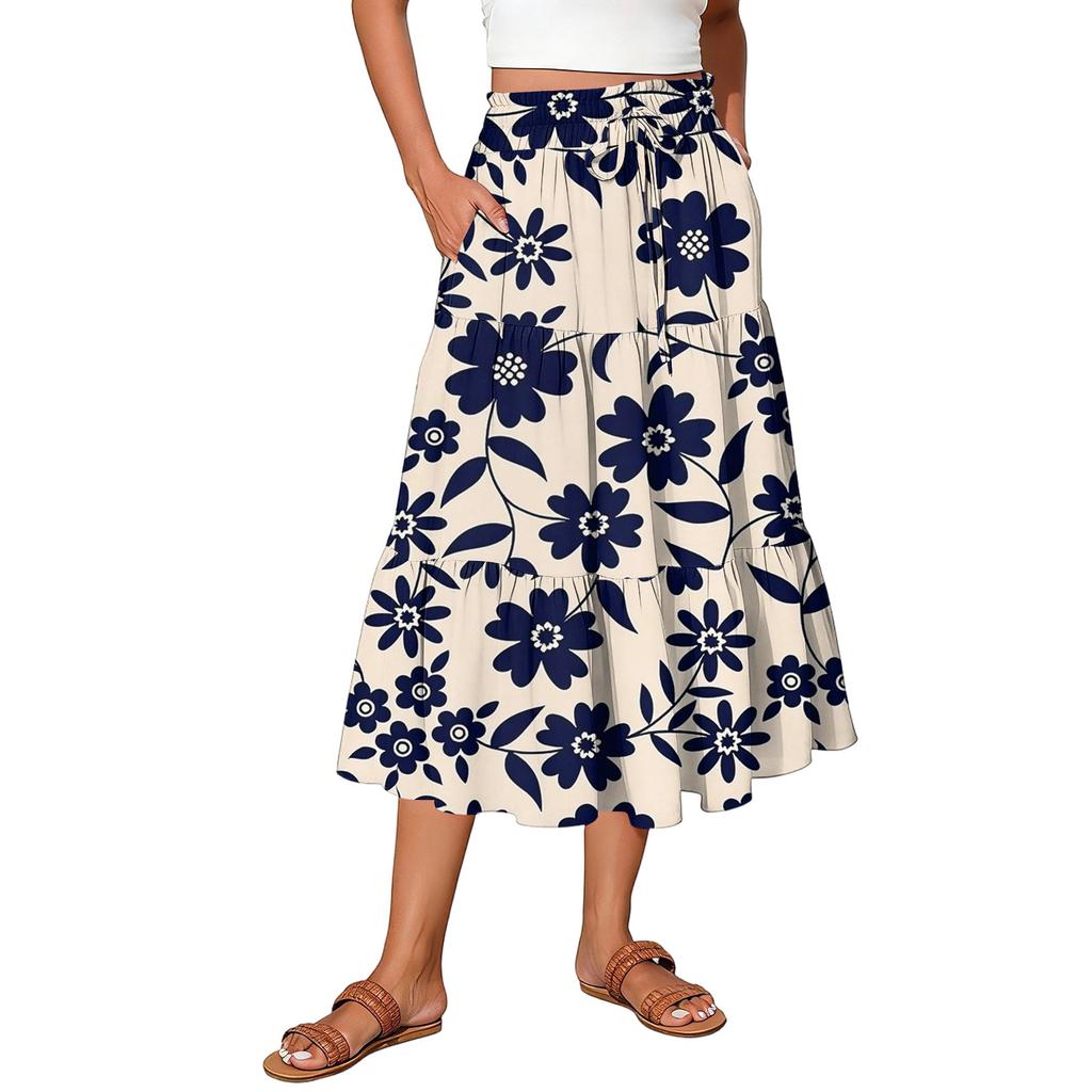 Gonna Maxi da Donna Coulisse Vita Alta Estiva Gonne Lunghe Leggere a Balze Fluide Floreali Plissettate
