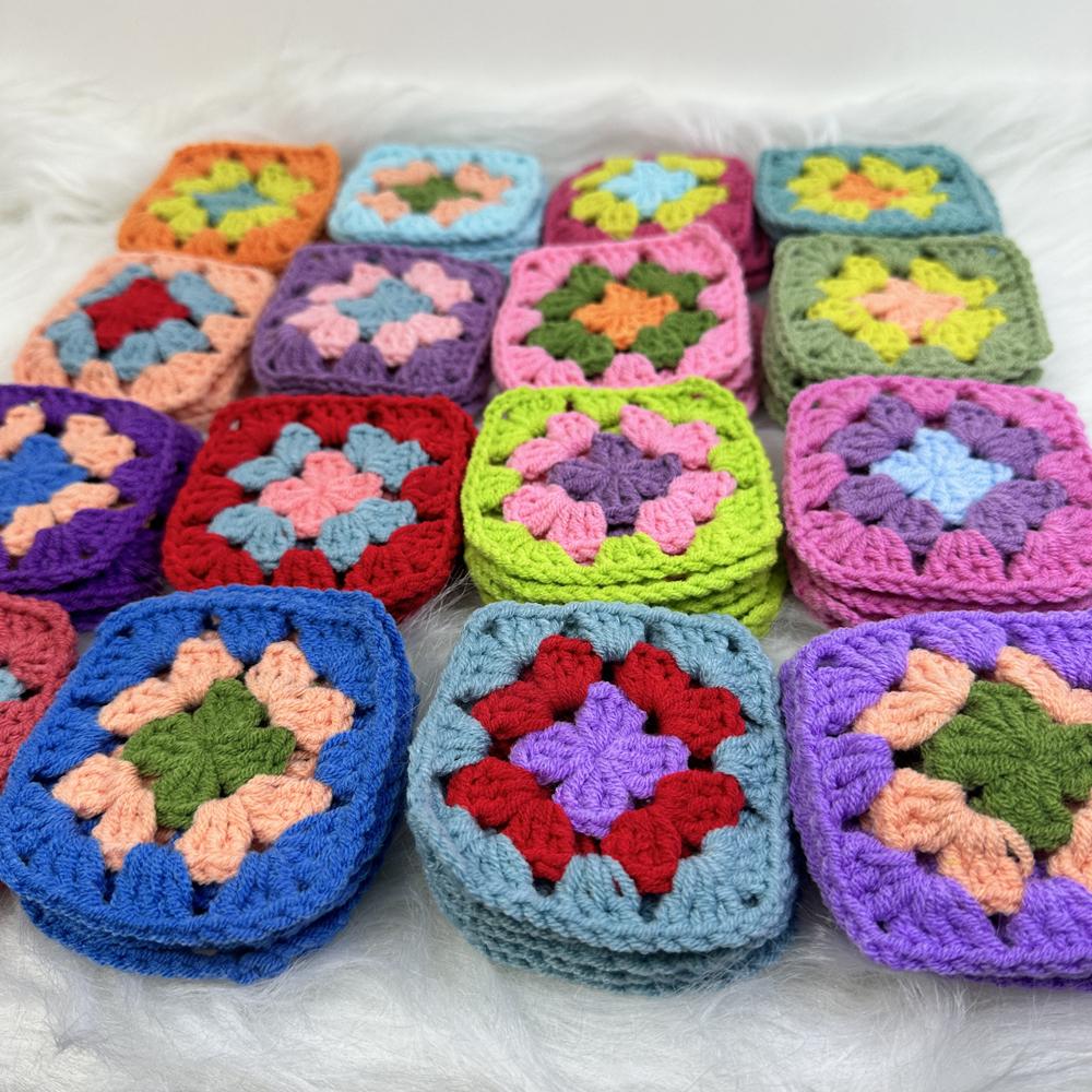 Customized DIY Handmade Crochet Multicolor Coasters Square Table Mats Creativity Clothes for Children 9cm 50pcs/lot