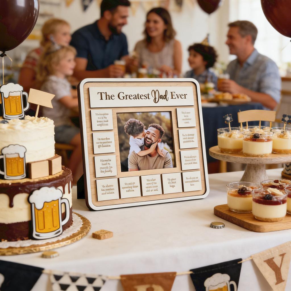 Wooden Photo Frame The Greatest Dad Ever 25cm Square Multi-Section Picture Frame Home Decoration Craft Gift for Father Display