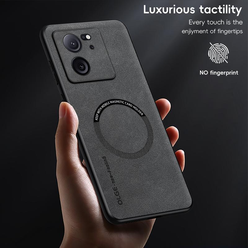 For Xiao 13T 13T Pro Fine Hole Sheepskin Magnetic TPU Soft Edge Anti-Drop Anti Fingerprint Phone Case