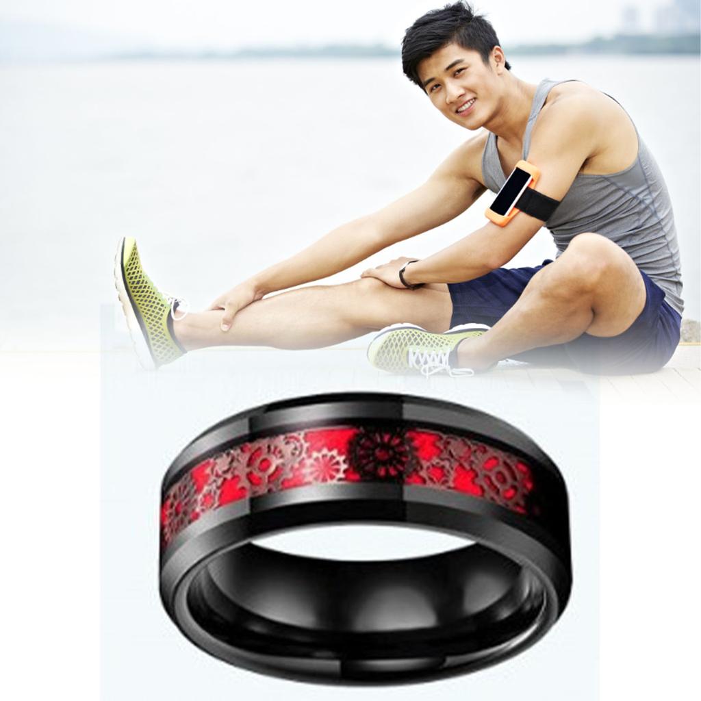 Gear Patch Stainless Steel Ring Men Women Fashionable Ring Jewelry for Dating Dancing Party Black and Red