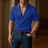 INCERUN Summer Men V Neck Short Sleeve Striped Rib Casual T-shirts Tops