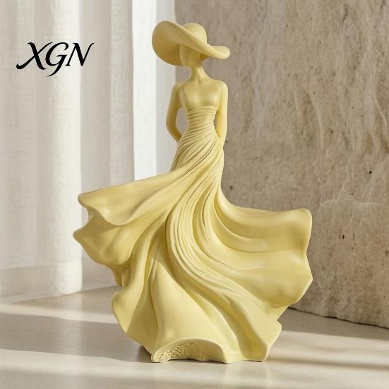 Modern Desk Accessories Woman Statue, Resin Art Sculpture for Living Room Mantel Shelf Decor, Female Housewarming Gifts New Home Figurine, Wide