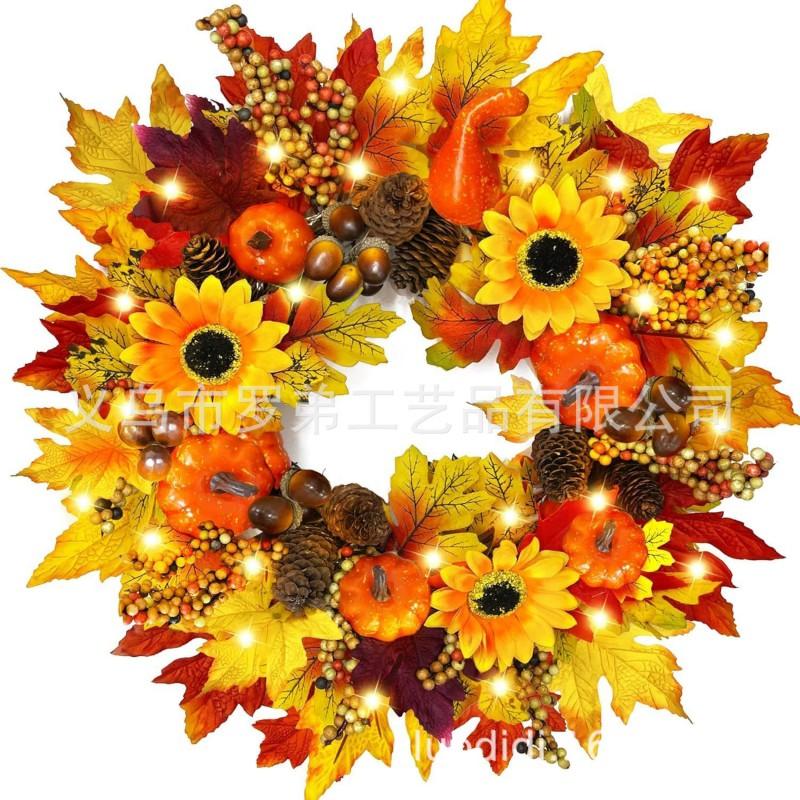 Harvest Wreath With Pumpkins Berries Vine Circle Halloween Thanksgiving Door Decor
