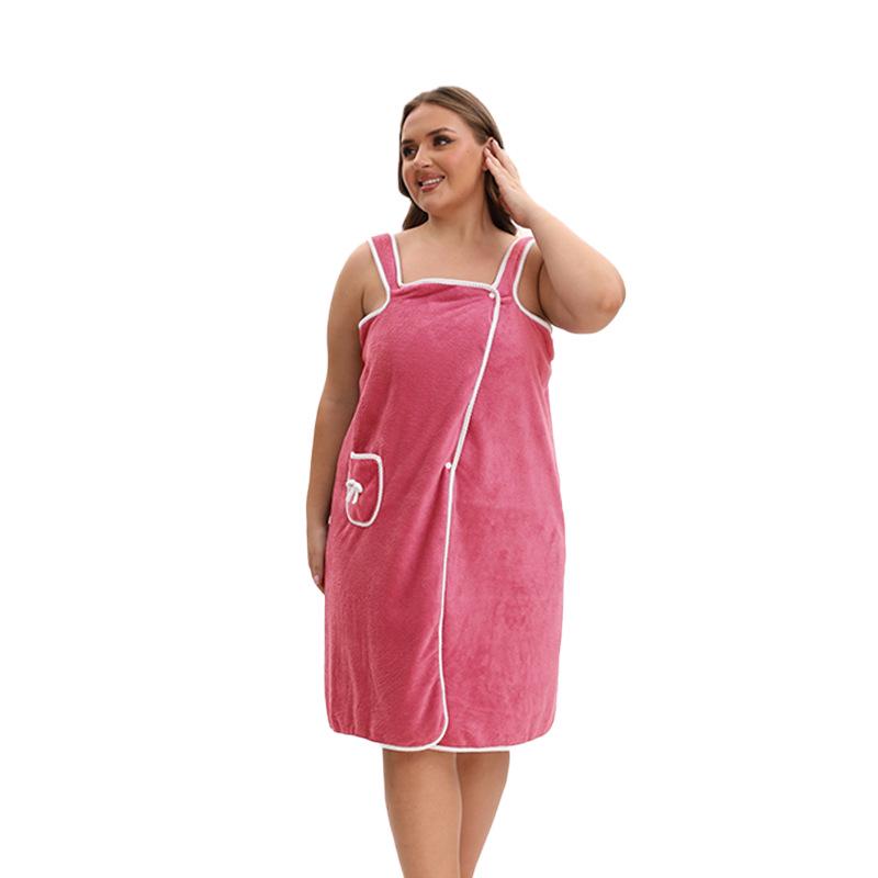 Large Coral Fleece Bathrobe: Soft, Thick, Absorbent, with Cute Bow Pocket - Wearable Bath Towel Sling Dress