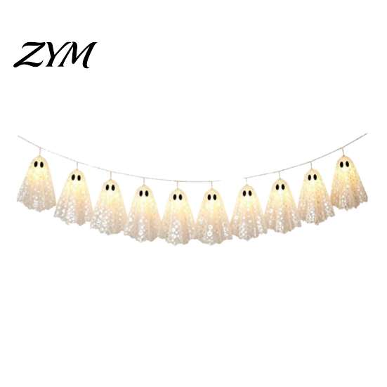 Creative Gift for Kids Halloween Decoration String Lights, with Sequin Fabric Decor, Battery Operated Sequined Ghost Lamp 10 White Patio Garden