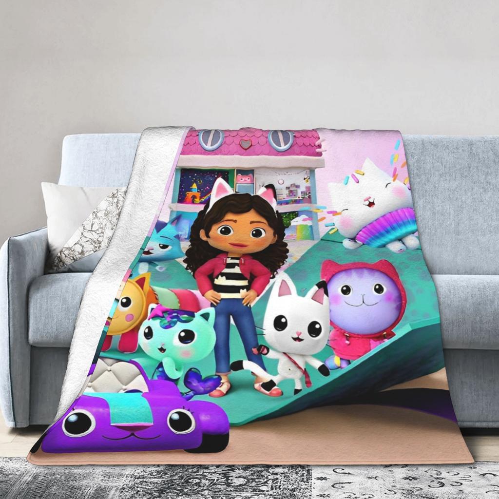 Cartoon Cute Gabby Dollhouse Blanket Cover  Fleece Throw Blankets Summer Air Conditioning Decoration Soft Warm Bedspread