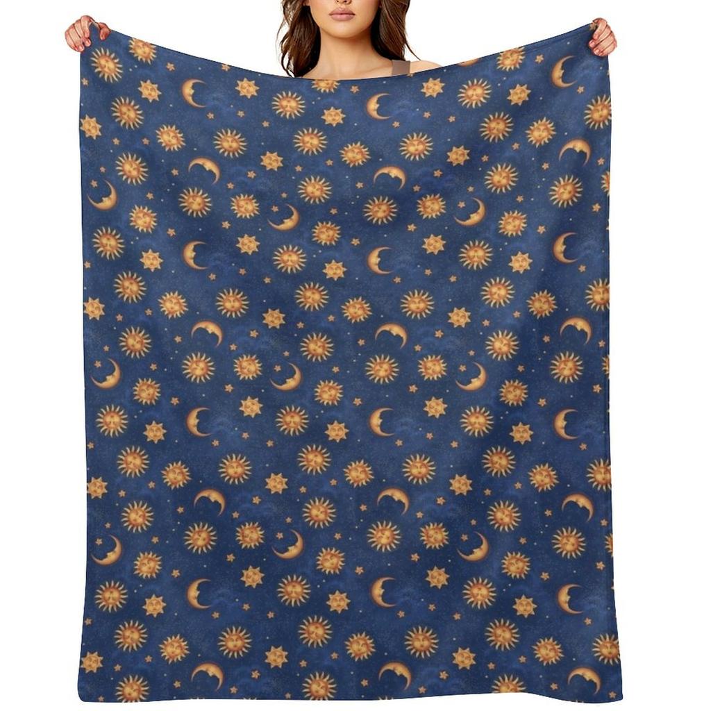 Retro Suns & Moons Throw Blanket Anime Summer Beddings Polar Loose Blankets