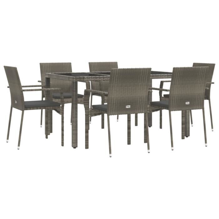 VidaXL Garden Dining Furniture and Cushions 7 Pcs Grey Rattan 3184984