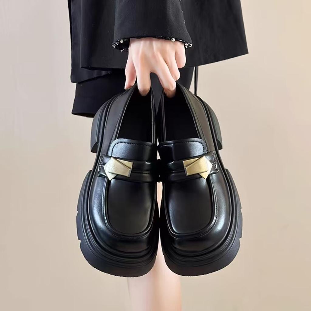 Black platform British style small leather shoes women's retro Mary Jane one-pedal loafers single shoes 2025 spring and autumn new