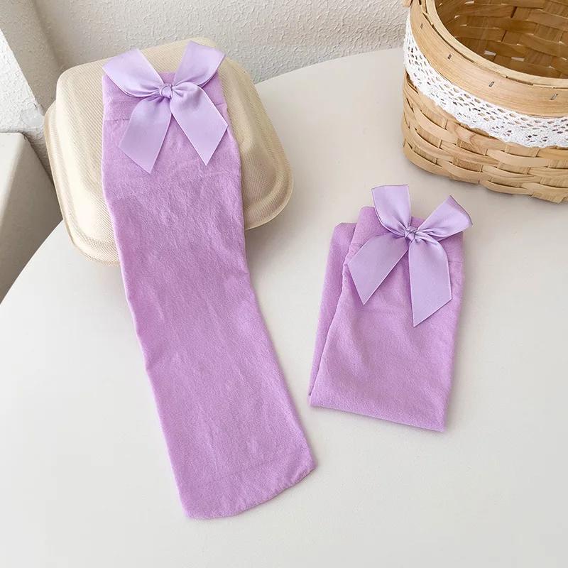 1 Girls' Bow Socks Spring/Summer Thin Velvet Stacked Socks Korean Version Lolita Baby Princess Calf Socks