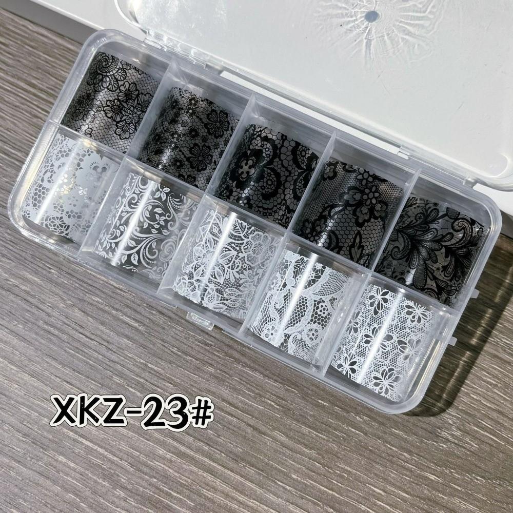 Lace Design Nail Foils Stripe Pattern Black White Nail Stickers Leopard Print Sequin Effect Nail Decorations Manicure DIY