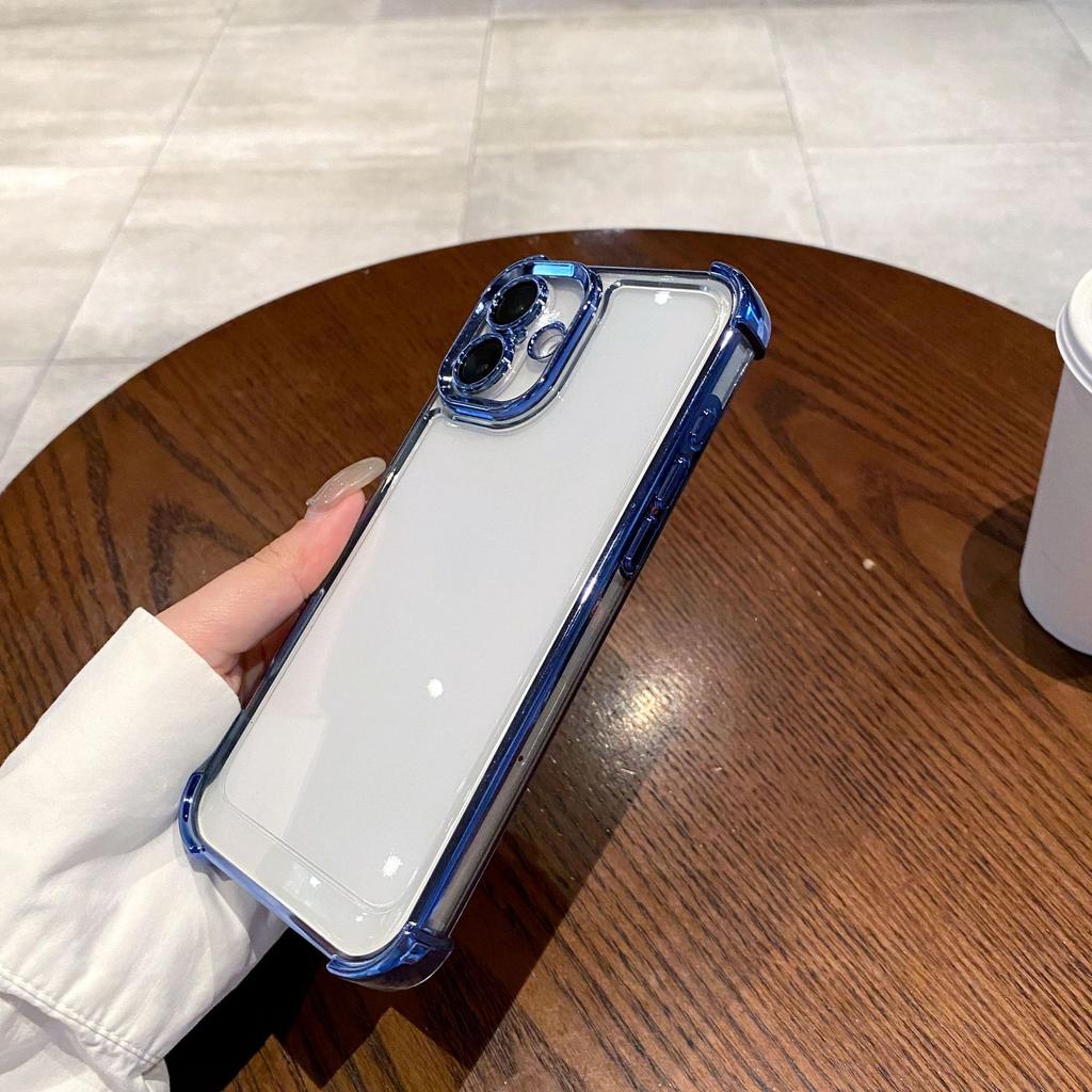 Applicable To IPhone16ProMax Electroplated Four Corner Anti-fall Transparent Mobile Phone Case Space Shell Apple 15 Hard Shell Soft Edge