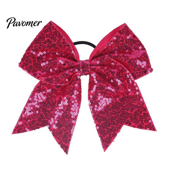 Shiny Hair Bows for Girls Sequins Bows, Elastic Tie, Large Cheerleading Stage Costume Accessories Band Ponytail Holder, Glitter Scrunchies Women Teens