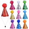 Förpackning med 10 justerbara små partyhattar för katter, festtillbehör för djur och hundar med glitter, för födelsedagsevent
