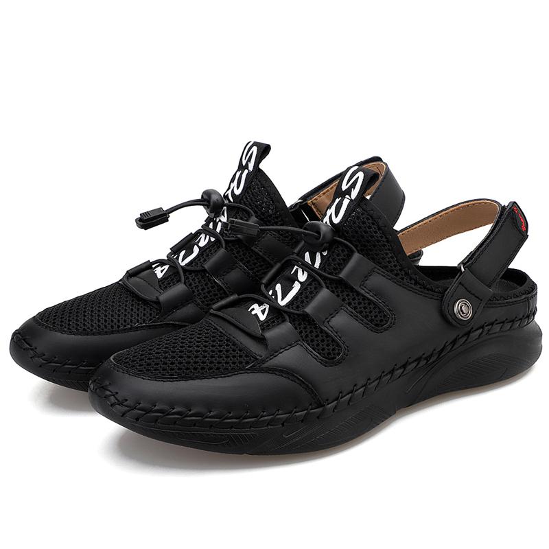 

Мужская повседневная обувь в стиле ретро, большой размер, повседневные спортивные сандалии ручной работы из натуральной кожи, мужские кожаные сандалии 43 чёрный