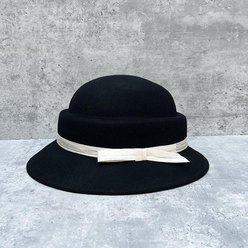 

Hepburn Style Black Irregular Woolen Top Hat Women S 24 French Retro Versatile Elegant Bucket Hat M（56-58cm） чорний