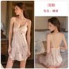 Women's Satin Stripe Heart Print Deep V Push Up Removable Pads Sleep Dress with Robe