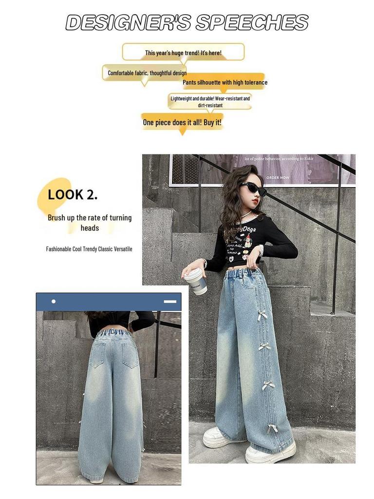 Samt-Jeans mit weitem Bein für Mädchen für Frühling & Herbst - Lässiger Stil für ältere Kinder