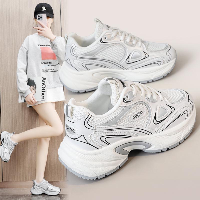 

QZH2101 Women s Mesh Breathable Thick-Soled Dad Shoes: Silver, Height-Increasing, Casual, 2025 Autumn Collection. 37 серебряный серый