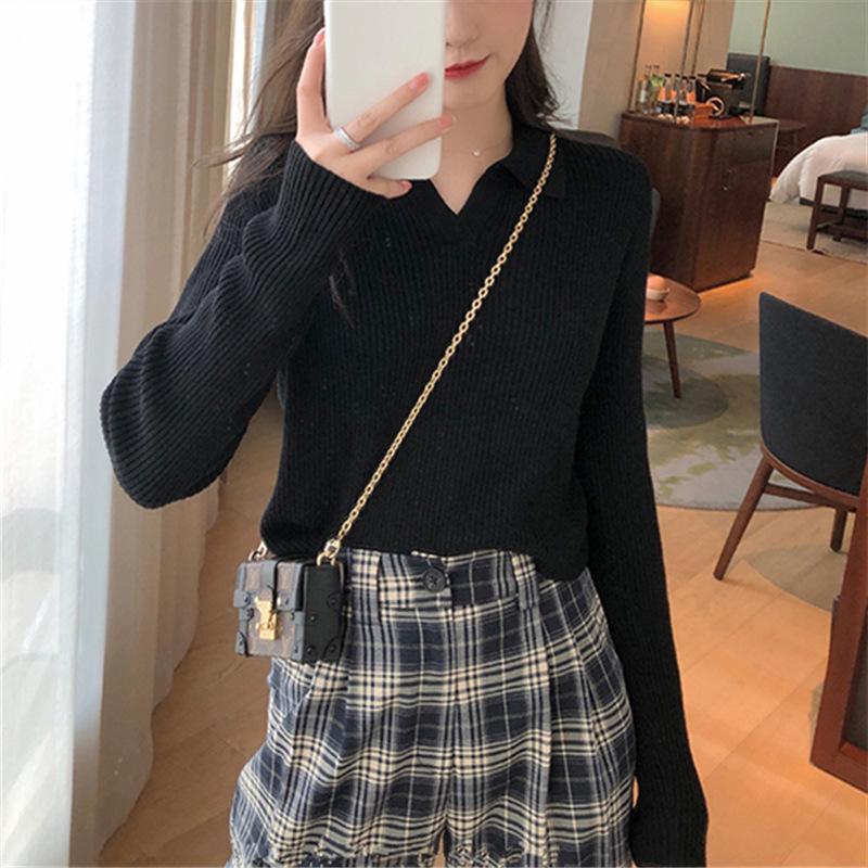 Polo collo alto lavorato a maglia pullover maglioni donna autunno inverno primer camicia manica lunga colletto rovesciato maglione corto top tinta unita taglia unica