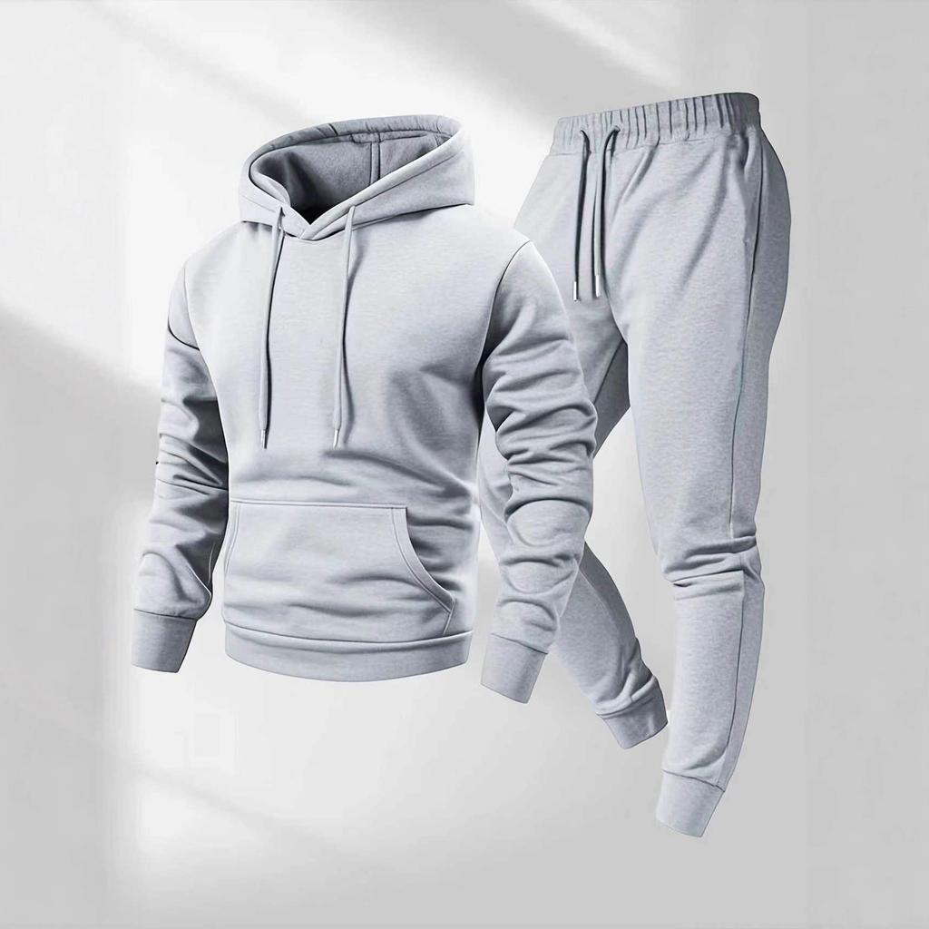250g Men's Sports Hooded Solid Color Pullover Set Two-piece Hoodie Sweatshirt