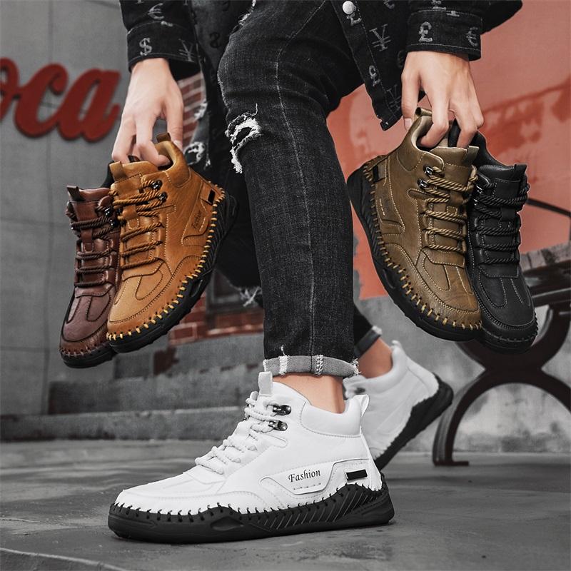 Men Shoes Hand-stitching Leather Men Boots Split Leather Casual Leather Shoes Men Ankle Boots