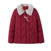 Cotton Jacket Women's Short Plush Lapel Embroidered Buckle Middle-aged and Elderly Temperament Is Versatile, Lined with Fleece Cold Clothing