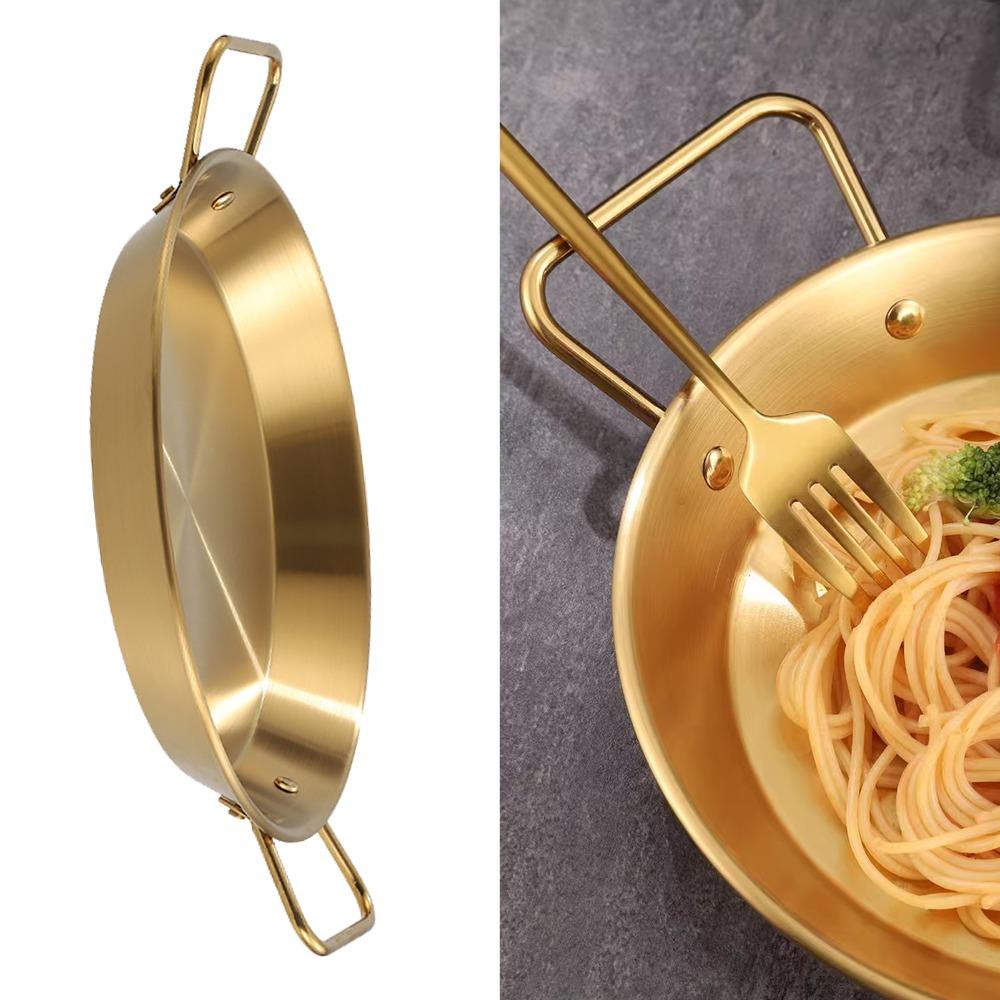 Dual Loop Handle Frying Pan Stainless Steel Flat Bottom Skillet Paella Pan  Home Restaurant