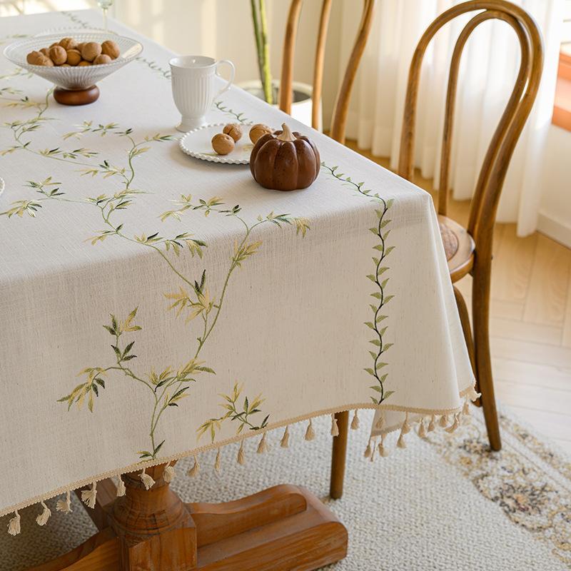 Rectangular Cotton Linen Heat Resistant Waterproof Tablecloth American Country Style for Dining Desk Tea Table