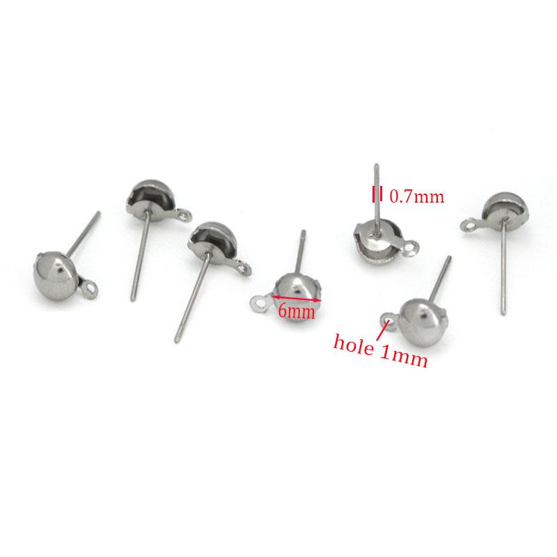 30Pcs 4MM 6MM Stainless Steel Round Ball Earrings Stud Post with Loop Fit Women DIY Earring Jewelry Making Craft Accessories