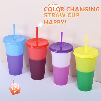 720ML Straw Cup With Lid Reusable Coffee Cups Plastic Water Mug Color Changing Beverage Cup Coffee Matte Cup Party Supplies