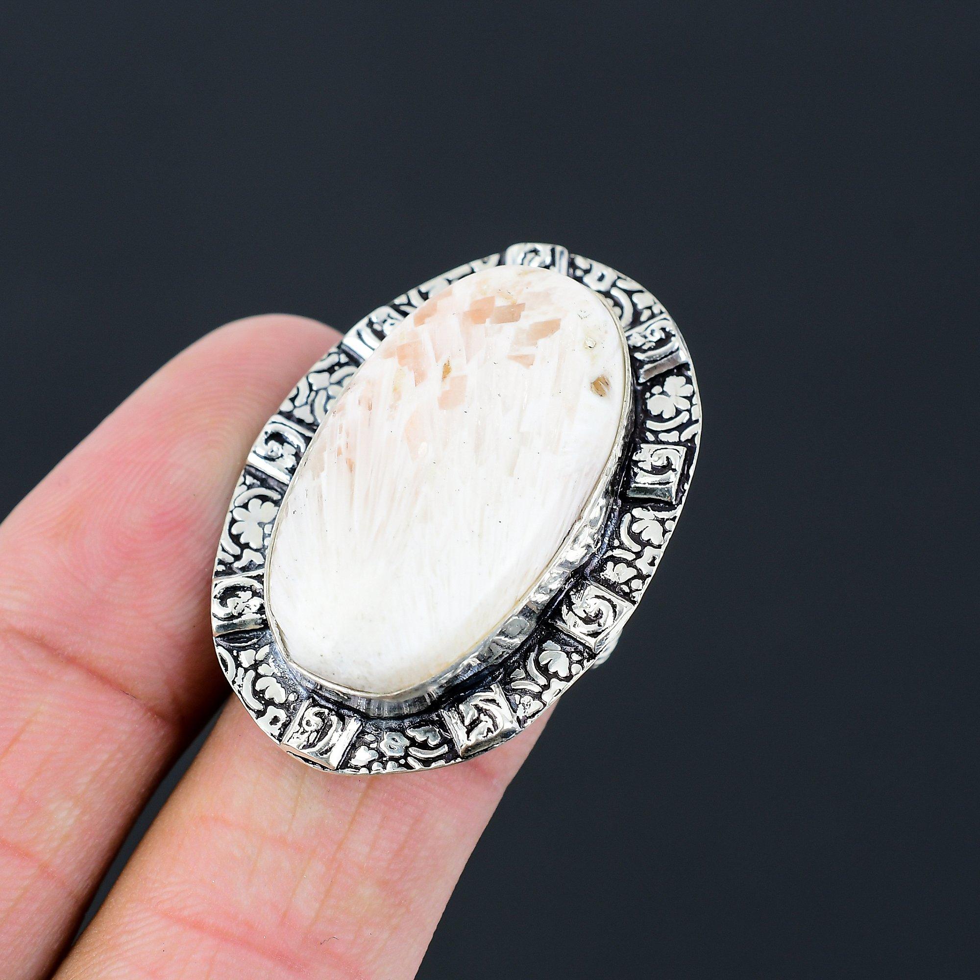 Sterling Silver Natural Scolecite Statement Multi Stone Wife Ring Jewelry US 7.5 7.5