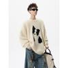 American cartoon puppy pullover sweater men's winter mohair crew neck knitted sweater lazy casual couple inside
