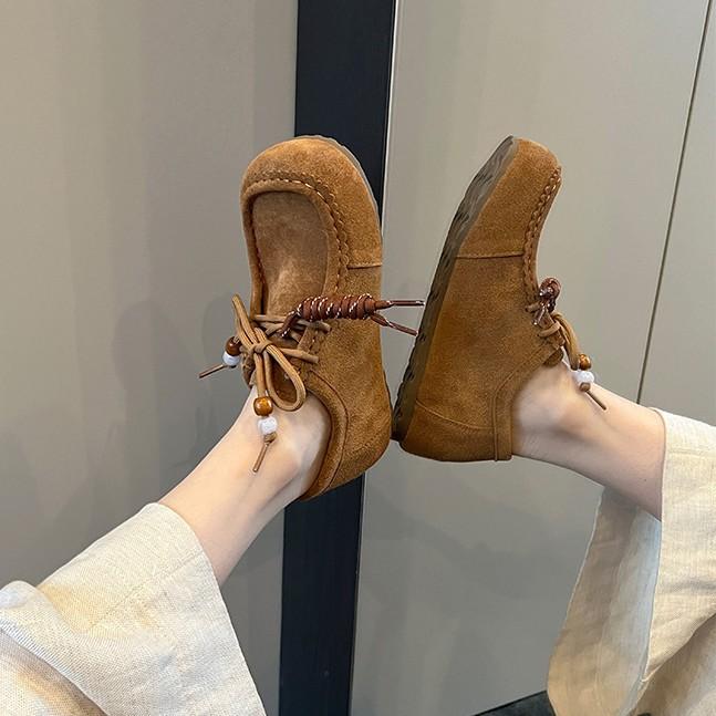 Cowhide Version Thick-soled Heightening Leather Soft-soled Kangaroo Shoes 2025 Autumn New Bag Head and Back Bag Birkencool Slippers Outside