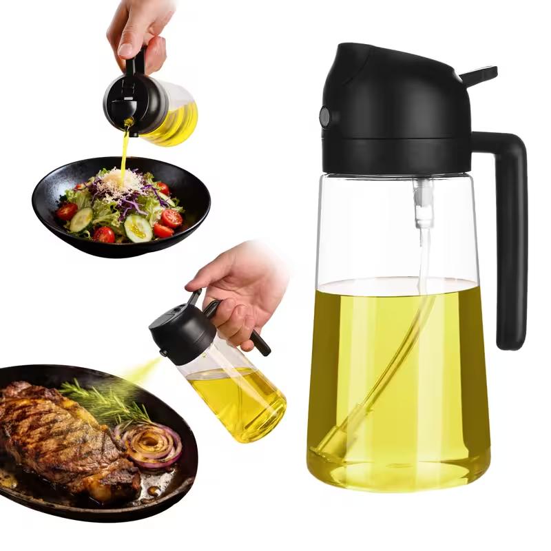 Flacone Spray per Olio d'Oliva per Versare Olio da Cucina Spezie Campeggio Dispenser con Coperchio Automatico Agitatore per Spezie