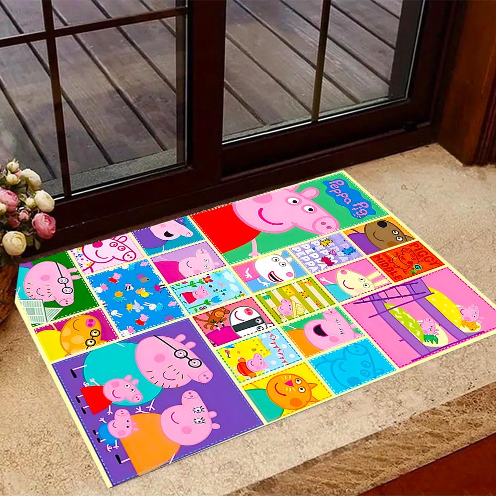 Peppa Pig's Colorful World Themed Anti-Slip Rugs - Polyester Home Decor, Suitable for Bedrooms, Living Rooms, Doorways, Studios, and Decorations