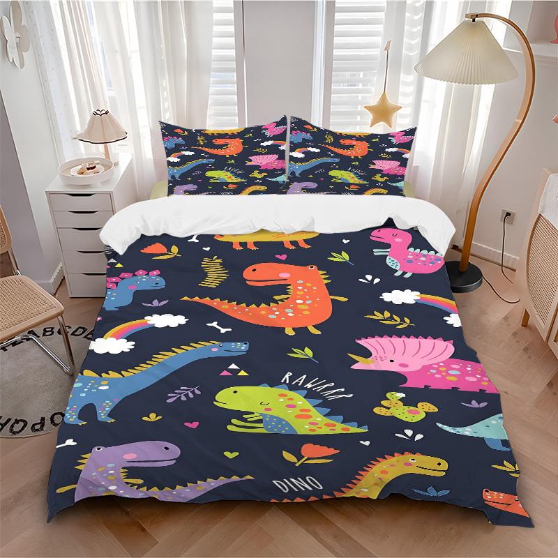 

3pcs bedding set Dino Rainbow Includes 1 Comforter + 2 Pillowcases, Without Pillow Inserts, Soft Comfortable, Lightweight Breathable040 135x200cm