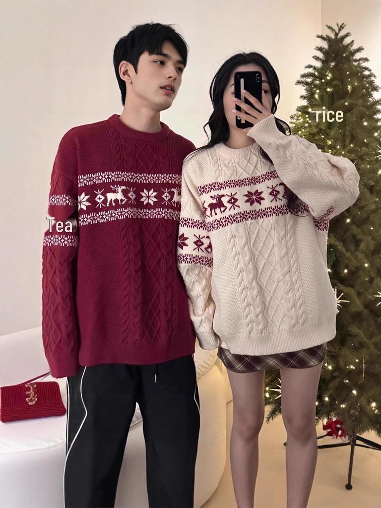 Nordic Faroe Islands Reindeer Christmas Pullover for Men & Women - Retro Cable Knit Sweater for Autumn/Winter