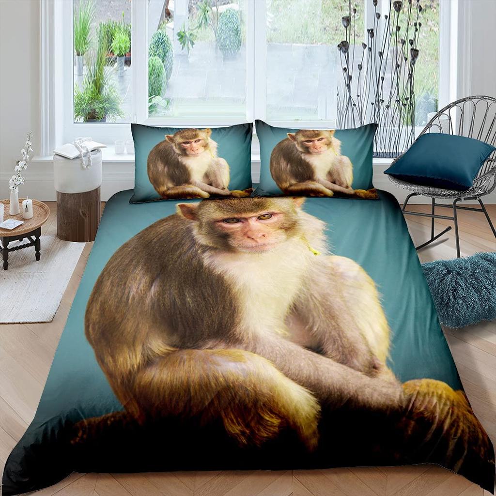 Monkey Duvet Cover Sets Cute Monkey Around The Tree Print Bedding Set 3pcs for Kids Boys Cartoon Animal Soft Comforter Cover