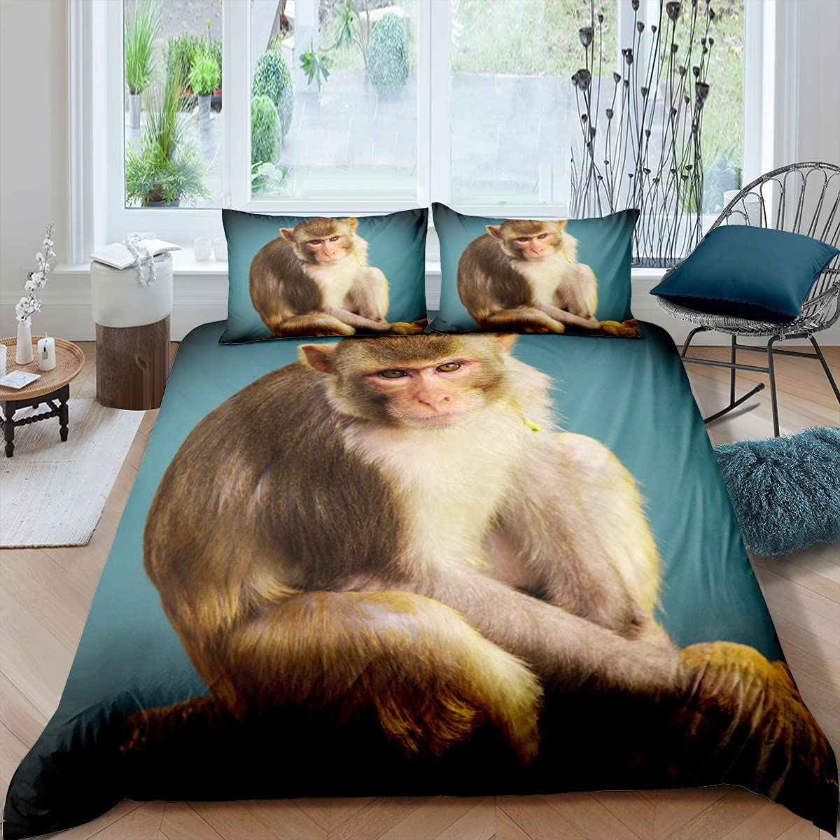 

Пододеяльник с изображением обезьяны, комплект постельного белья с милым принтом обезьяны вокруг дерева, 3 шт., для детей и мальчиков, мягкий чехол с изображением животных из мультфильмов EU Single(135x200cm)