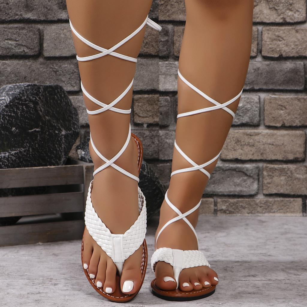 Fashion Women's Sandals 2025 Summer Braided Flats Casual Sandals Cross Lace Up Women's Roman Sandals Sandalias De Mujer Women Shoes